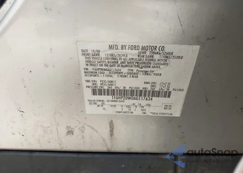 2010 Ford Taurus Se from USA, damaged, VIN 1FAHP2DW0AG117634